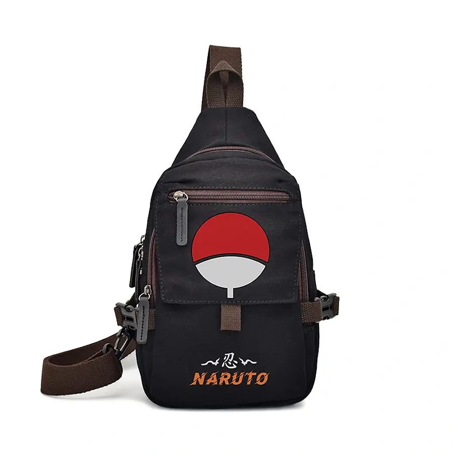 Naruto Uchiha Symbol Black Messenger Bag Backpack Chest Bag